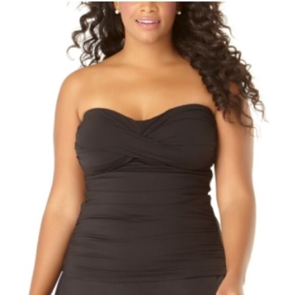 Anne Cole Women's Twist Front Underwire Shirred Tankini Swim Top Black Swimsuit - Picture 7 of 10